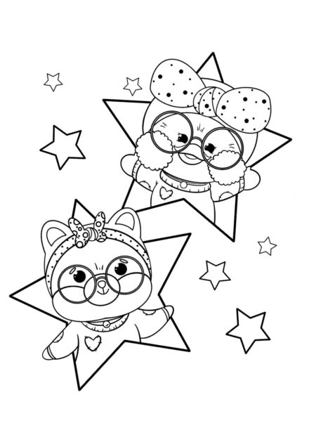 Lalafanfan y Shiba con Estrellas Dibujos para Colorear