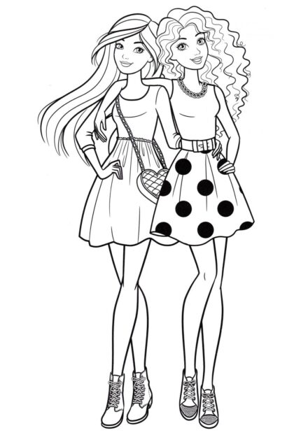 Barbie y Su Amiga Paseando Dibujos para Colorear