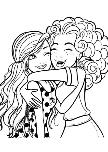 Barbie Abrazando a Su Amiga Dibujos para Colorear