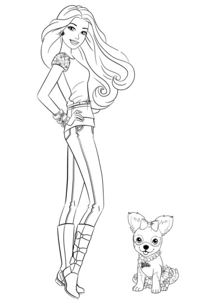 Barbie con Su Cachorro Dibujos para Colorear