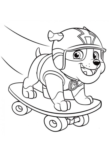 Dibujo para Colorear: Rubble en una Patineta