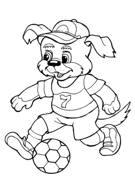 Dibujo para Colorear: Perro Futbolista