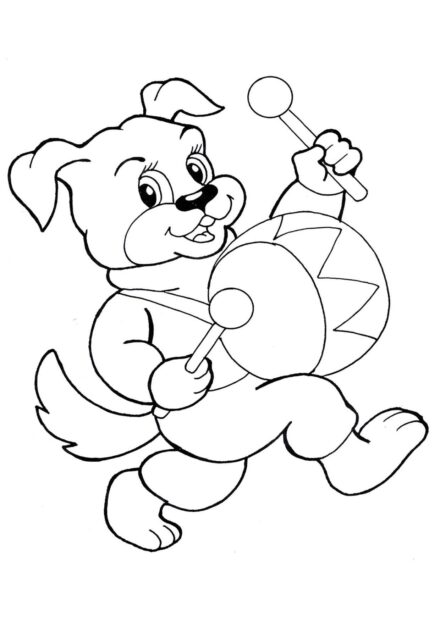 Dibujo para Colorear: Perro Baterista