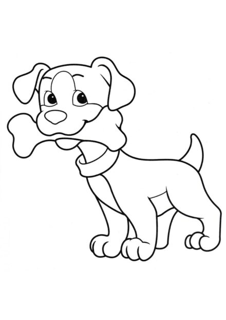 Dibujo para Colorear: Perro Sosteniendo un Hueso