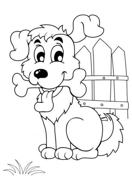 Dibujo para Colorear: Perro con un Hueso