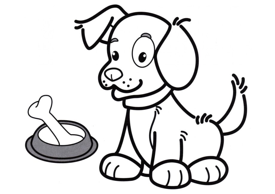 Dibujo para Colorear: Cachorro y un Plato