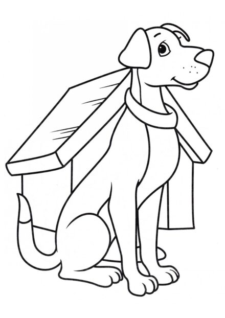 Dibujo para Colorear: Perro junto a la Perrera