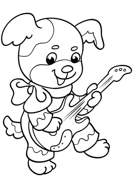 Dibujo para Colorear: Perro Guitarrista