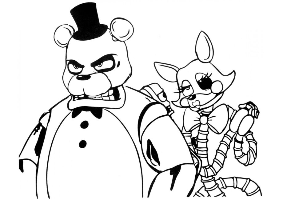 Dibujo para Colorear de Freddy Bear y Foxy Mangle