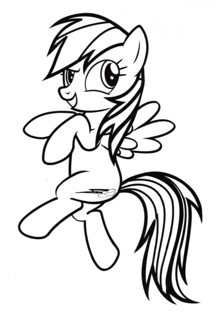 Dibujo para Colorear de un Pony Arcoíris Bailando