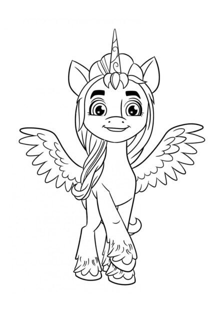 Dibujo para Colorear de un Pegaso con Alas Doradas y Cuerno