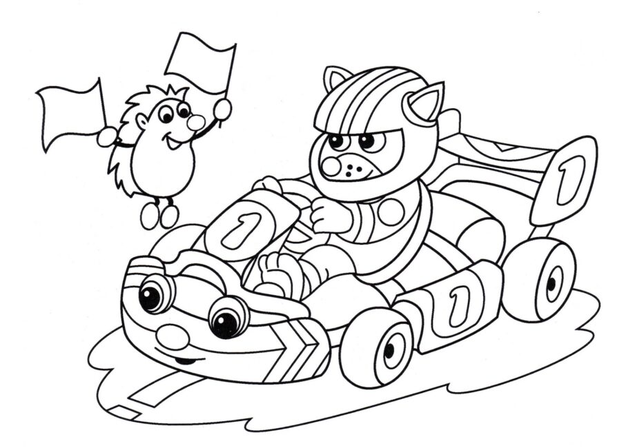 Dibujo para Colorear Lobo en un Kart