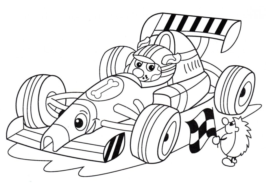 Dibujo para Colorear Perro Conduciendo un Coche de Carreras