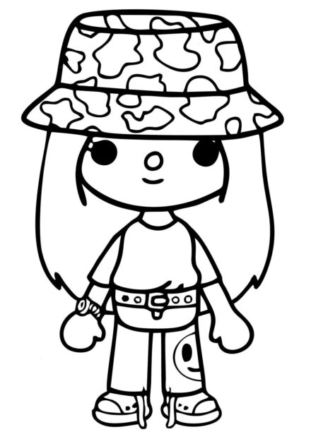 Dibujo para Colorear Toca Boca - Chica con Sombrero de Sol