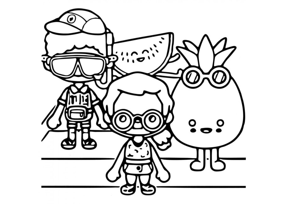 Dibujo para Colorear Toca Boca - Personajes con Frutas