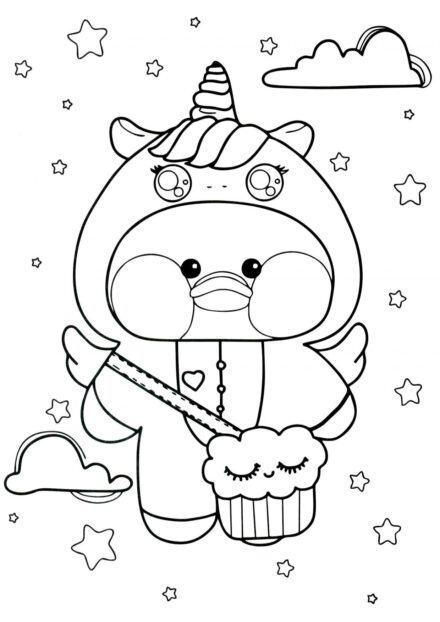 Dibujo para Colorear: Pato con Traje de Unicornio