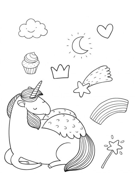 Dibujo para Colorear: Unicornio Soñador