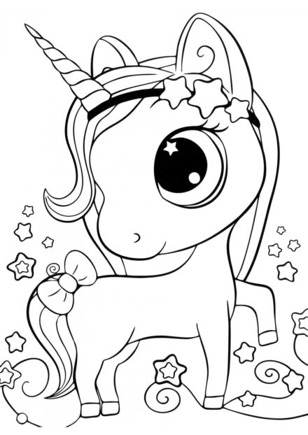 Dibujo para Colorear: Unicornio con un Lazo