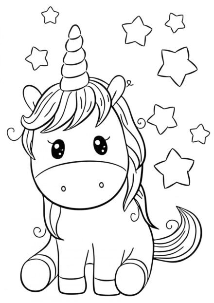 Dibujo para Colorear: Tierno Pequeño Unicornio