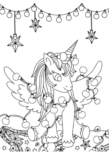 Dibujo para Colorear: Unicornio con una Guirnalda