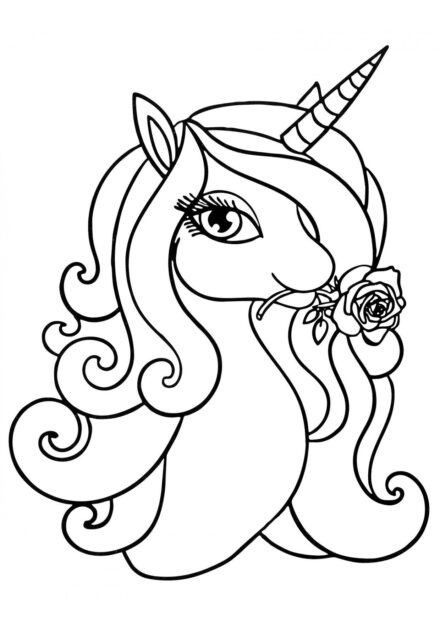 Dibujo para Colorear: Unicornio con una Rosa