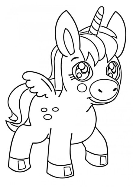 Dibujo para Colorear: Adorable Pequeño Unicornio