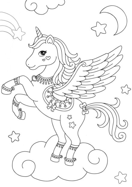 Dibujo para Colorear: Unicornio con Decoraciones