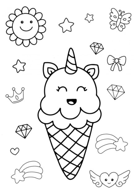 Dibujo para Colorear: Unicornio de Helado