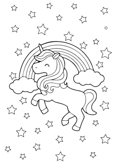 Dibujo para Colorear: Unicornio Corriendo en el Cielo