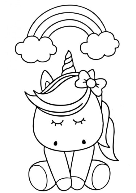 Dibujo para Colorear: Pequeño Unicornio Esperando un Milagro