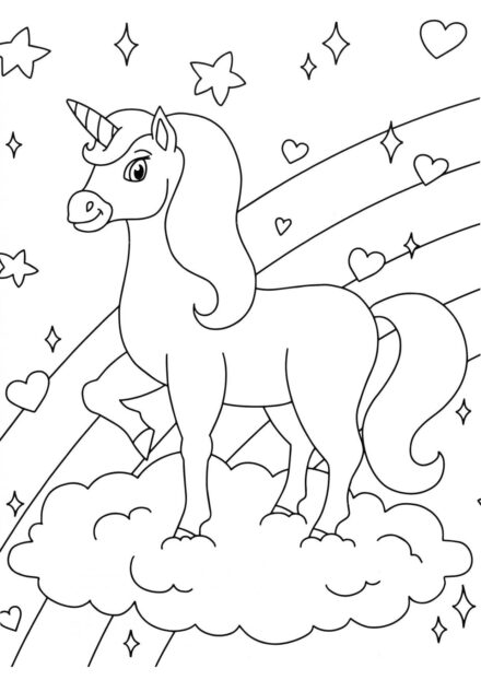 Dibujo para Colorear: Unicornio en una Nube