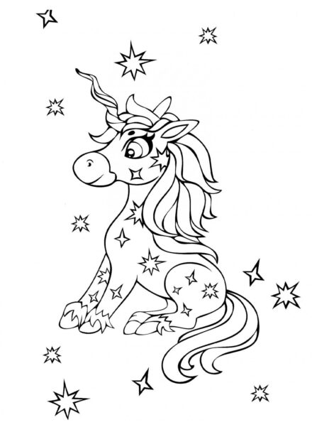 Dibujo para Colorear: Unicornio Estrellado