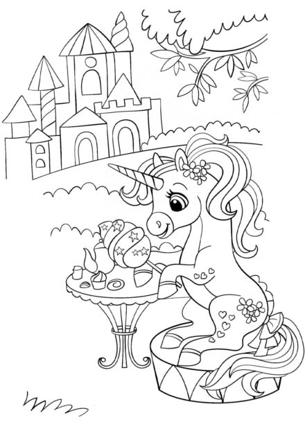 Dibujo para Colorear: Fiesta de Té del Unicornio