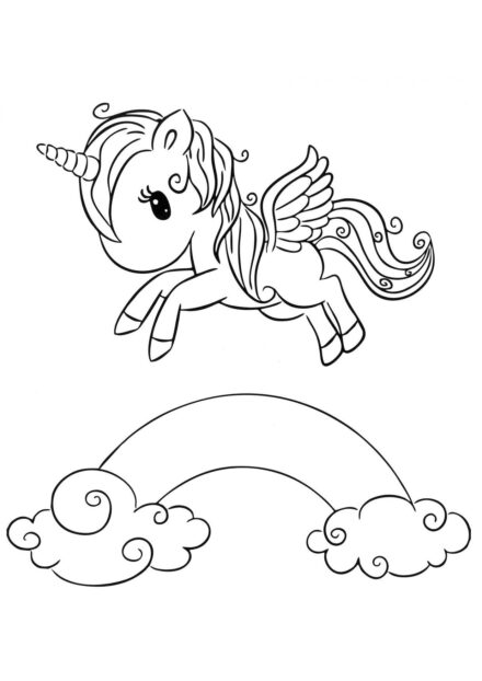 Dibujo para Colorear: Unicornio con Alas