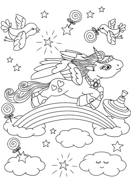 Dibujo para Colorear: Unicornio Volador