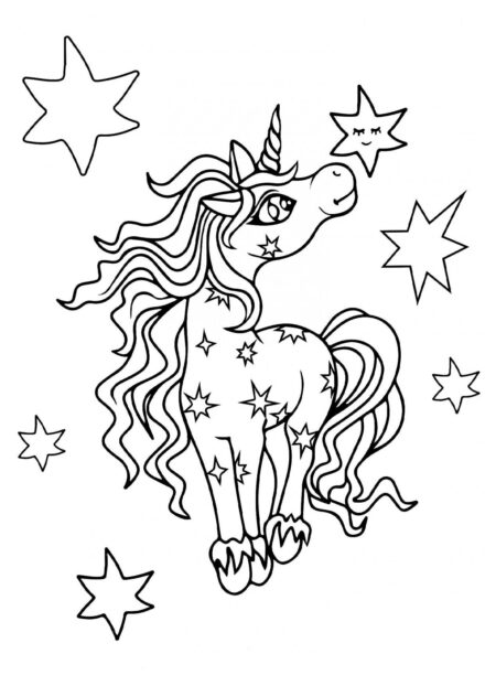 Dibujo para Colorear: Pequeño Unicornio Estrella