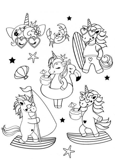 Dibujo para Colorear: Unicornio junto al Mar