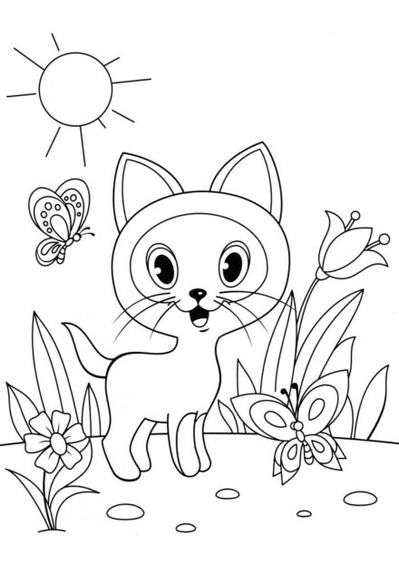 Dibujo para Colorear: Gatito Gav al Sol