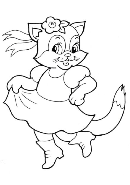 Dibujo para Colorear: Gatito Bailarín