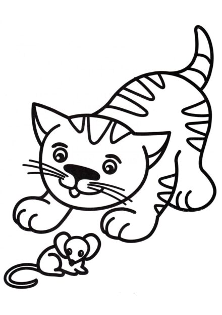 Dibujo para Colorear: Gato con Ratón