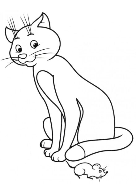 Dibujo para Colorear: Gato y Ratón Pequeño