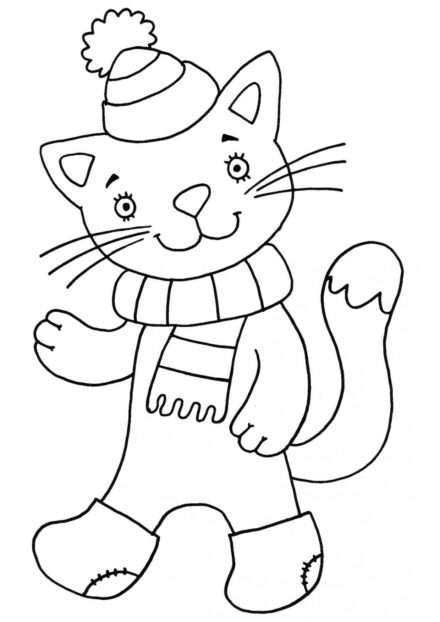 Dibujo para Colorear: Gatito con Sombrero