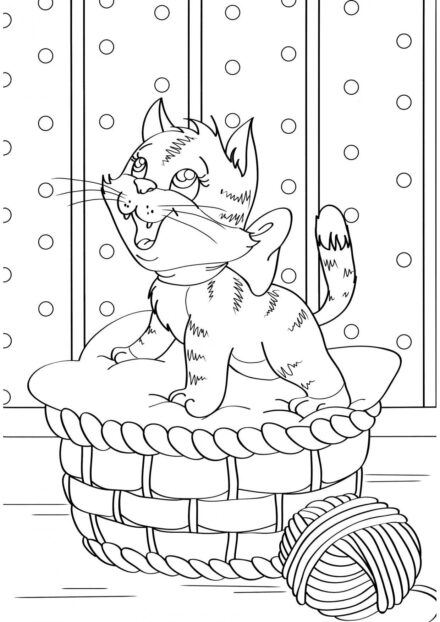 Dibujo para Colorear: Gatito en la Tumbona