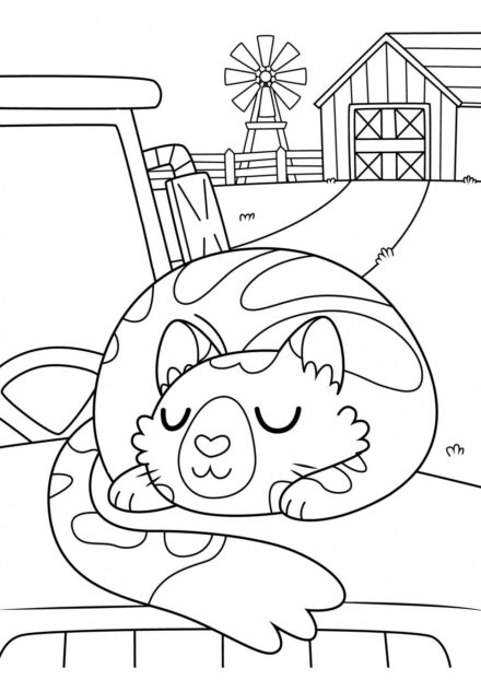 Dibujo para Colorear: Gatito Durmiendo en un Coche