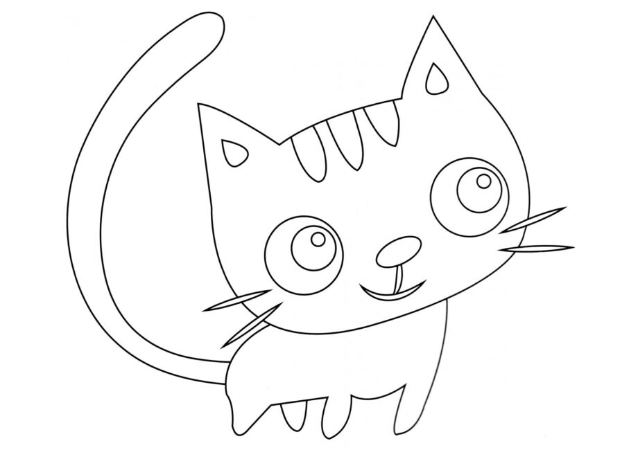 Dibujo para Colorear: Gatito de Cola Larga