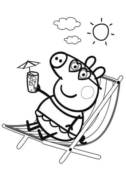 Dibujo para Colorear de Peppa Pig Tomando el Sol