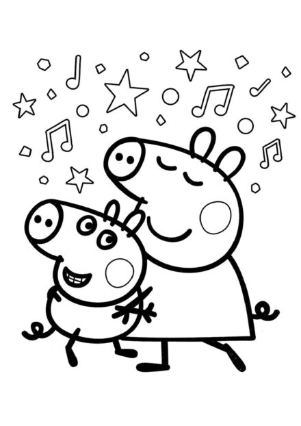 Dibujo para Colorear de Peppa Pig Escuchando Música