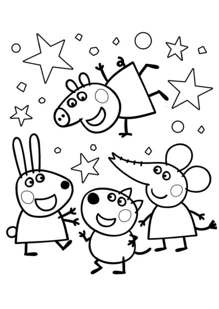 Dibujo para Colorear de Peppa Pig con Amigos