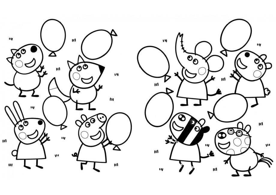 Dibujo para Colorear de Peppa Jugando con Amigos