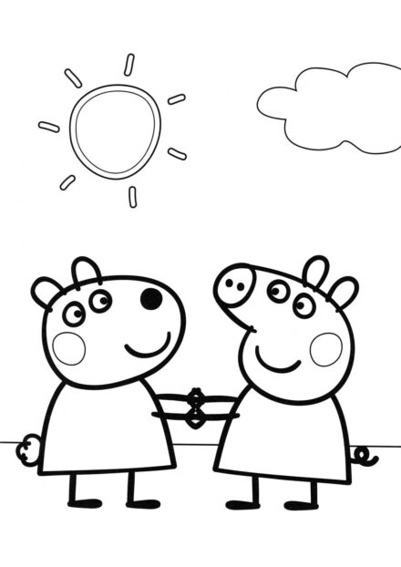 Dibujo para Colorear de Peppa y Suzy de la Mano